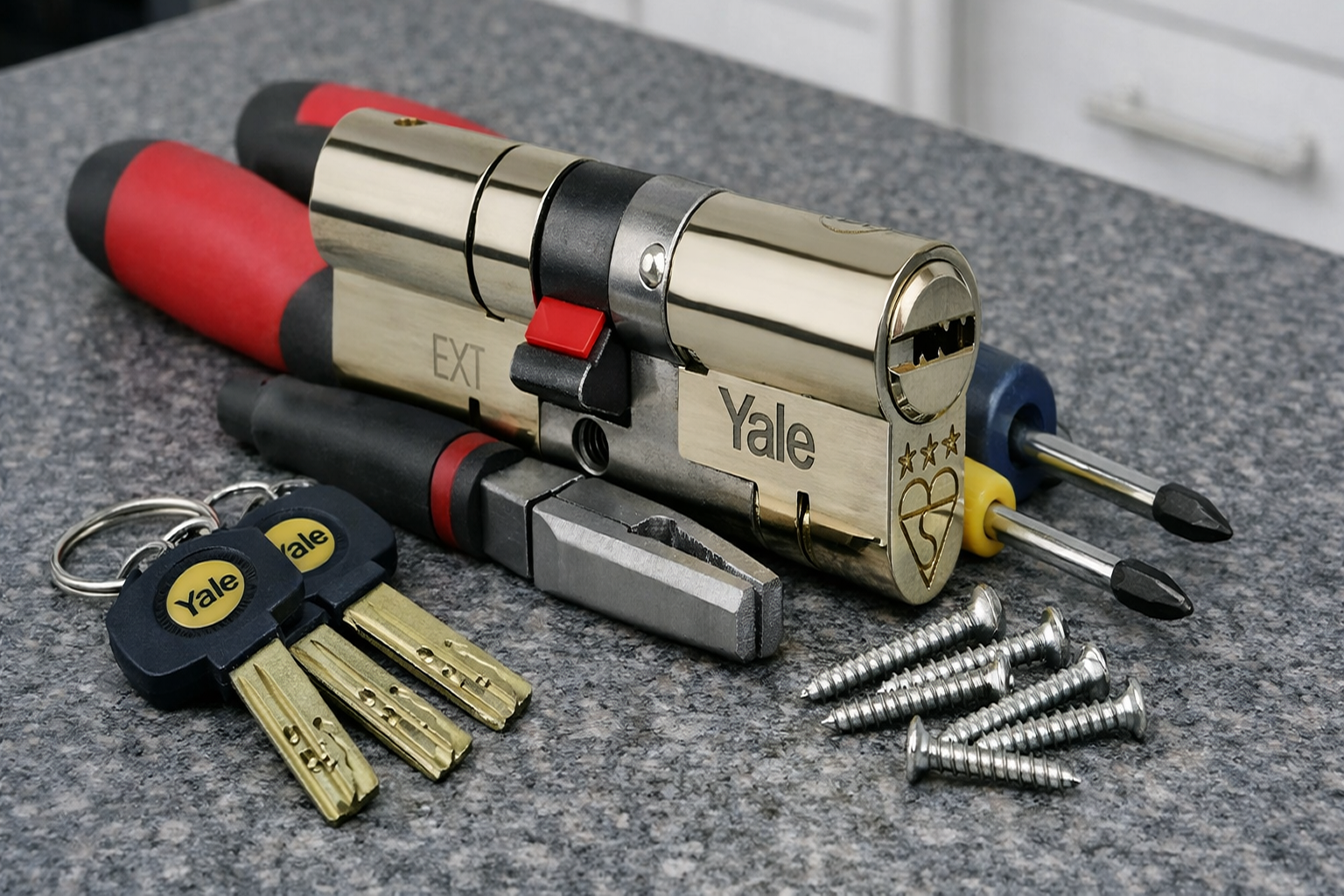 Yale anti-snap lock ready to be fitted