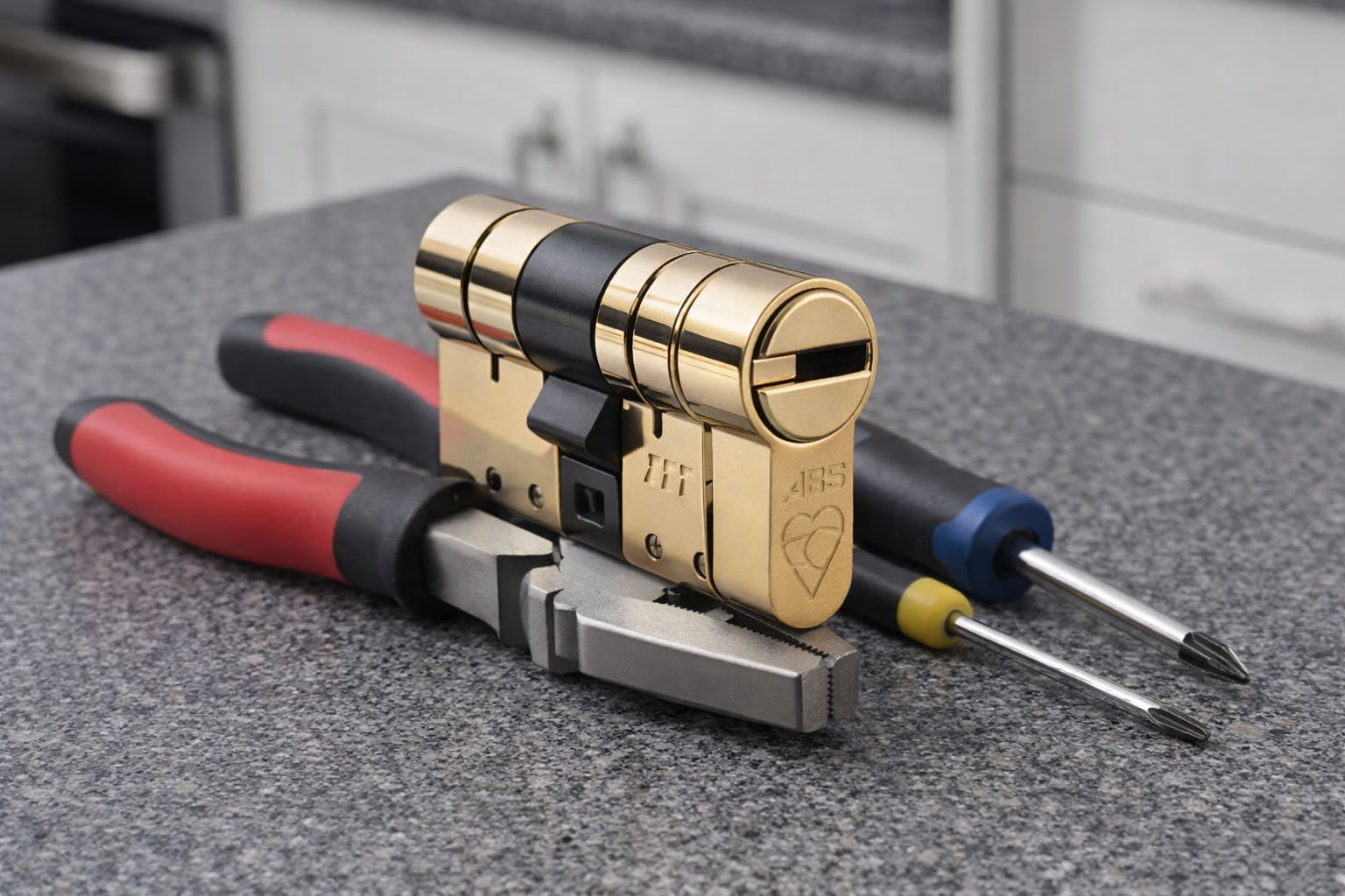 anti-snap lock on work surface with tools